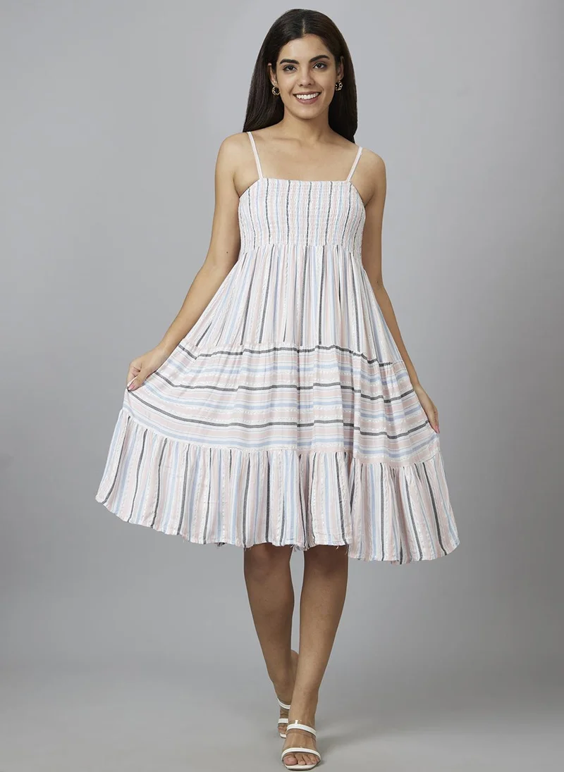 globus Globus Women Shoulder Straps Striped A-Line Dress